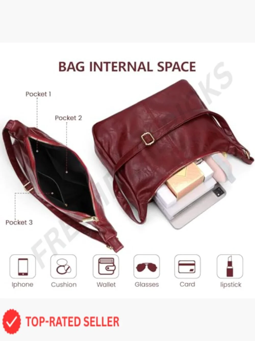 Vegan Leather Hobo Bag Slouchy Crossbody Shoulder Bag for Women Zip Closure